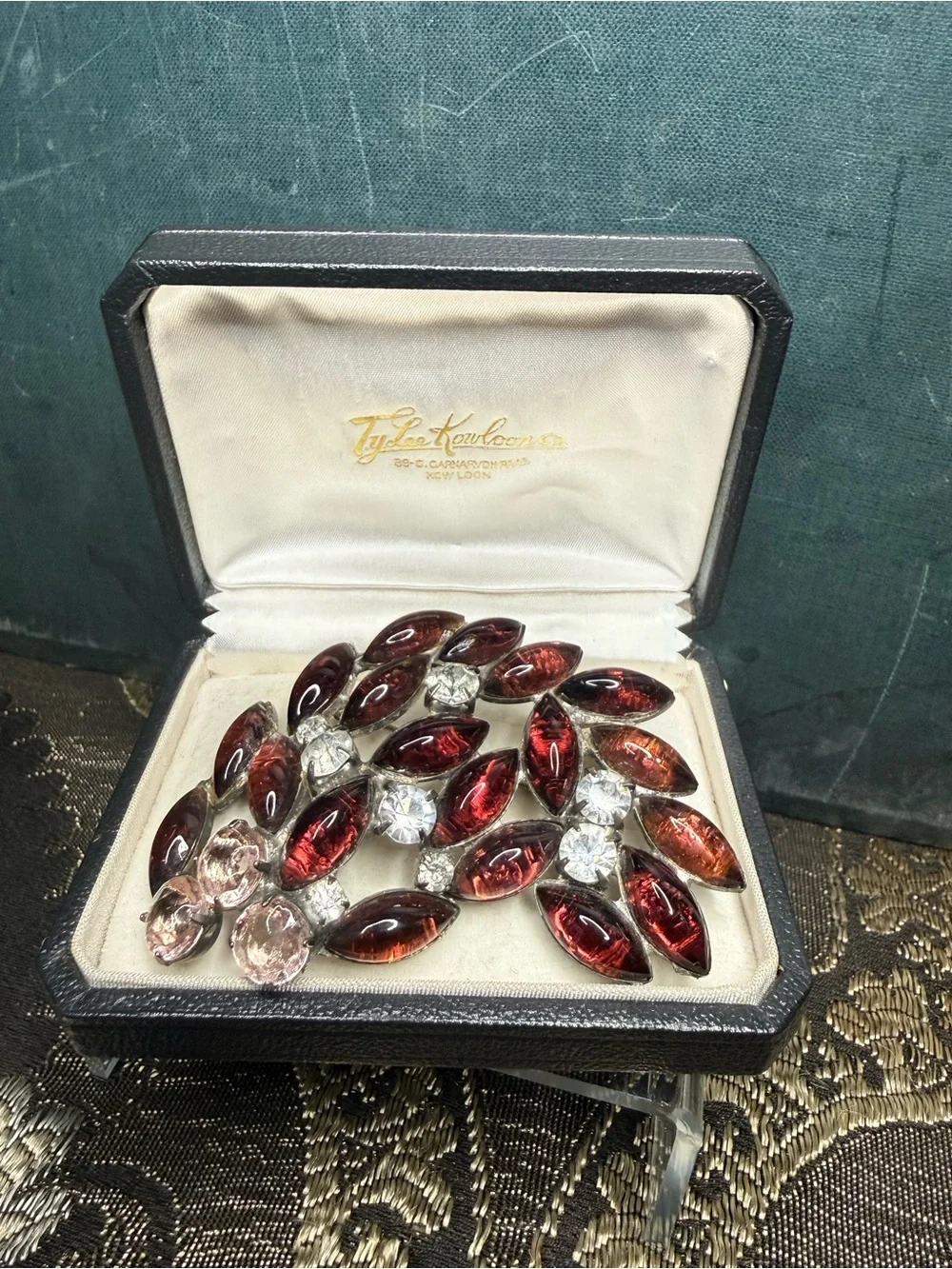 Vintage Purple Rhinestone Brooch w/ Clear & Pink
